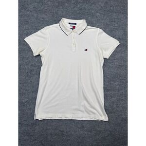Tommy Hilfiger Womens White Cotton Pique Short Sleeve Polo Shirt Size Large L/G